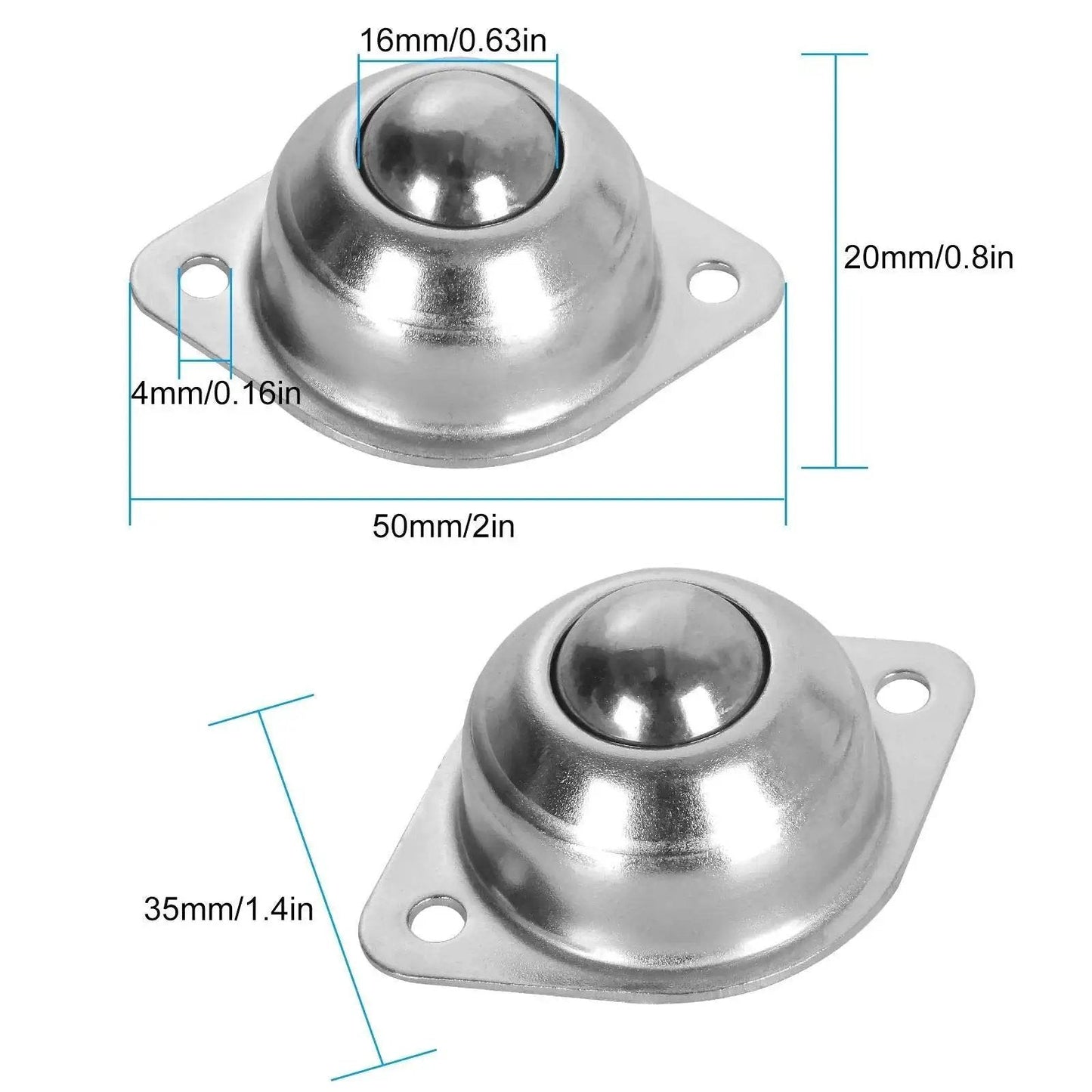 Sixteen Piece Five Eighth Inch Ball Transfer Bearings Set Flange Mounted Carbon Steel Heavy Duty 360 Degree Rotation Units