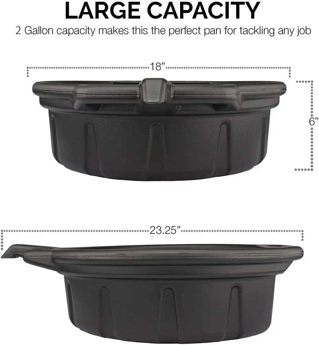 Oil Drain Pan 2 Gallon Capacity Black Plastic Anti Splash Lip Drip Catcher For Motor Oil Gasoline And Antifreeze