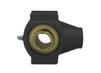 Front view of Single Zinc Wide Set Screw Take-Up 16mm Shaft Fit, Black Plastic Housing, Sealed Ball Bearing Linear Slide Assembly.