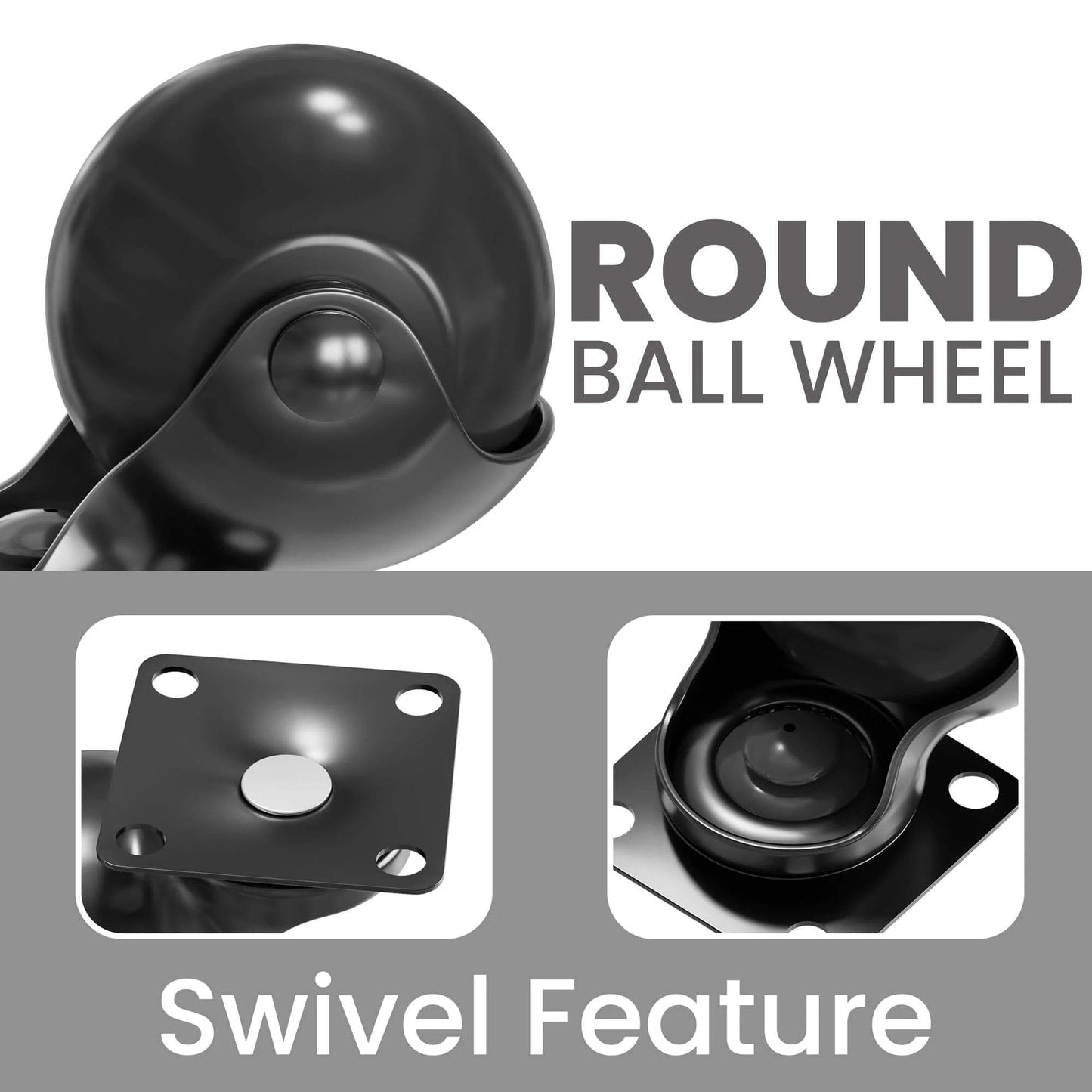 2 Inch Caster Wheels for Furniture Set of 4 Heavy Duty Swivel Plate Casters Black Polypropylene Wheels with Steel Plates