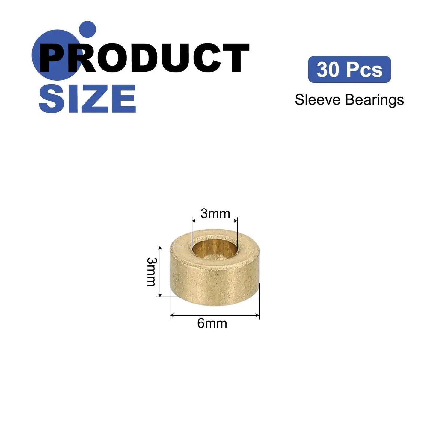 30 Pcs Sleeve Bearings 3mm Bore 6mm Outer Diameter 3mm Length Self Lubricating Sintered Bronze Bushings with size dimensions