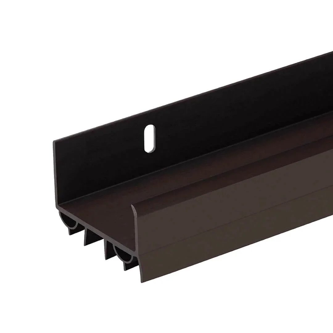 4 FT (48") PVC Slide-On Door Bottom - Adjustable Plastic Weatherstrip Door Bottom with Drip Cap - for 1 3/4” Doors - Brown - Fits Gaps 3/8” to 7/8” - Made in The USA