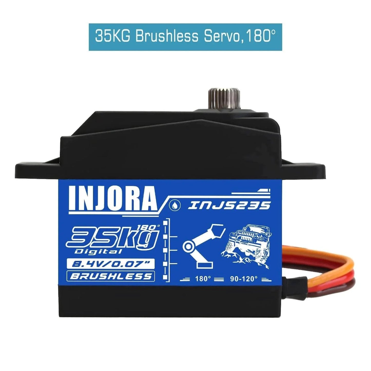 Front view of INJORA 35KG Brushless Waterproof High Voltage Servo Motor High Torque Digital Servo for RC Car Model