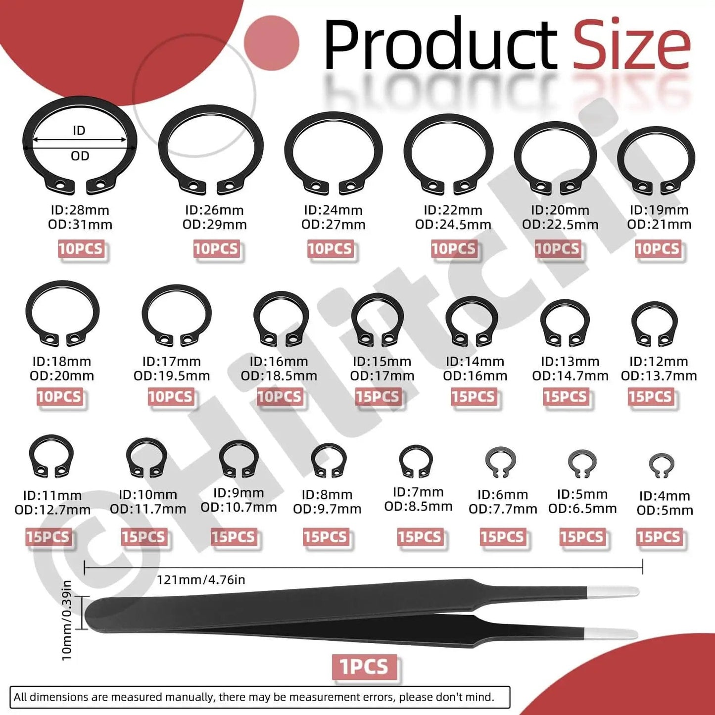 All In One No Fuss C Clip External Retaining Rings Kit With 266 Pieces In 21 Sizes M4 To M28 And Tweezers Manganese Steel Set