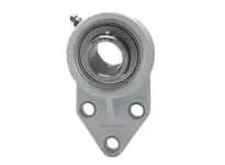 Front view of Single 3/4 in Stainless Set-Screw Sealed Ball Bearing Insert in White Polymer Housing with RF Double-Lip Contact Seal, 3-Bolt Flange Pillow Block, Relubrication Port, Washdown Rated