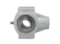 Single narrow thermoplastic housing sealed ball bearing MUCNTPL207-20W, 1-1/4 in ID stainless steel insert, front view