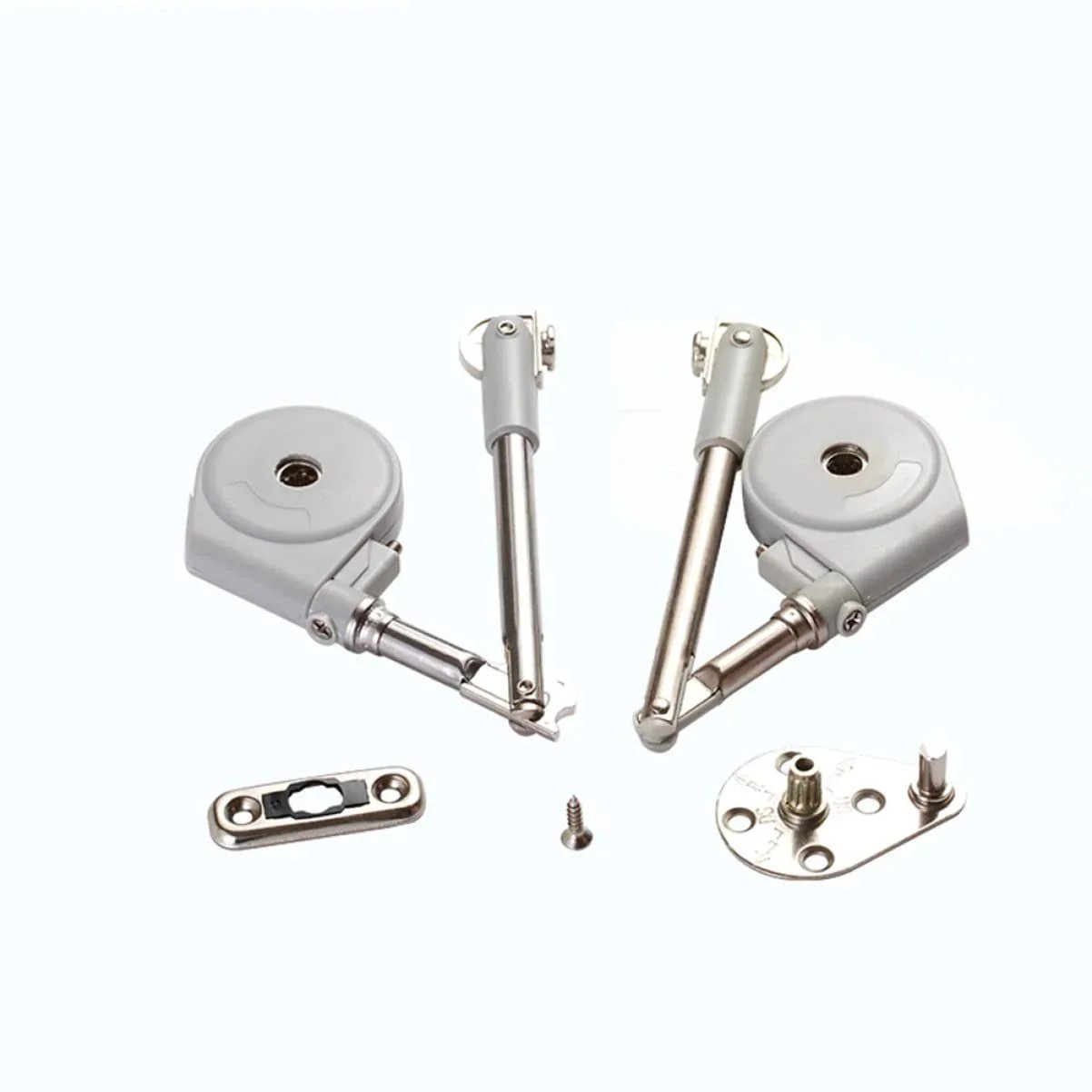 Drop Down Short Cabinet Door Gas Strut Hydraulic Gas Spring Heavy Duty Support Rod kit with screws, metal hardware, and silver finish