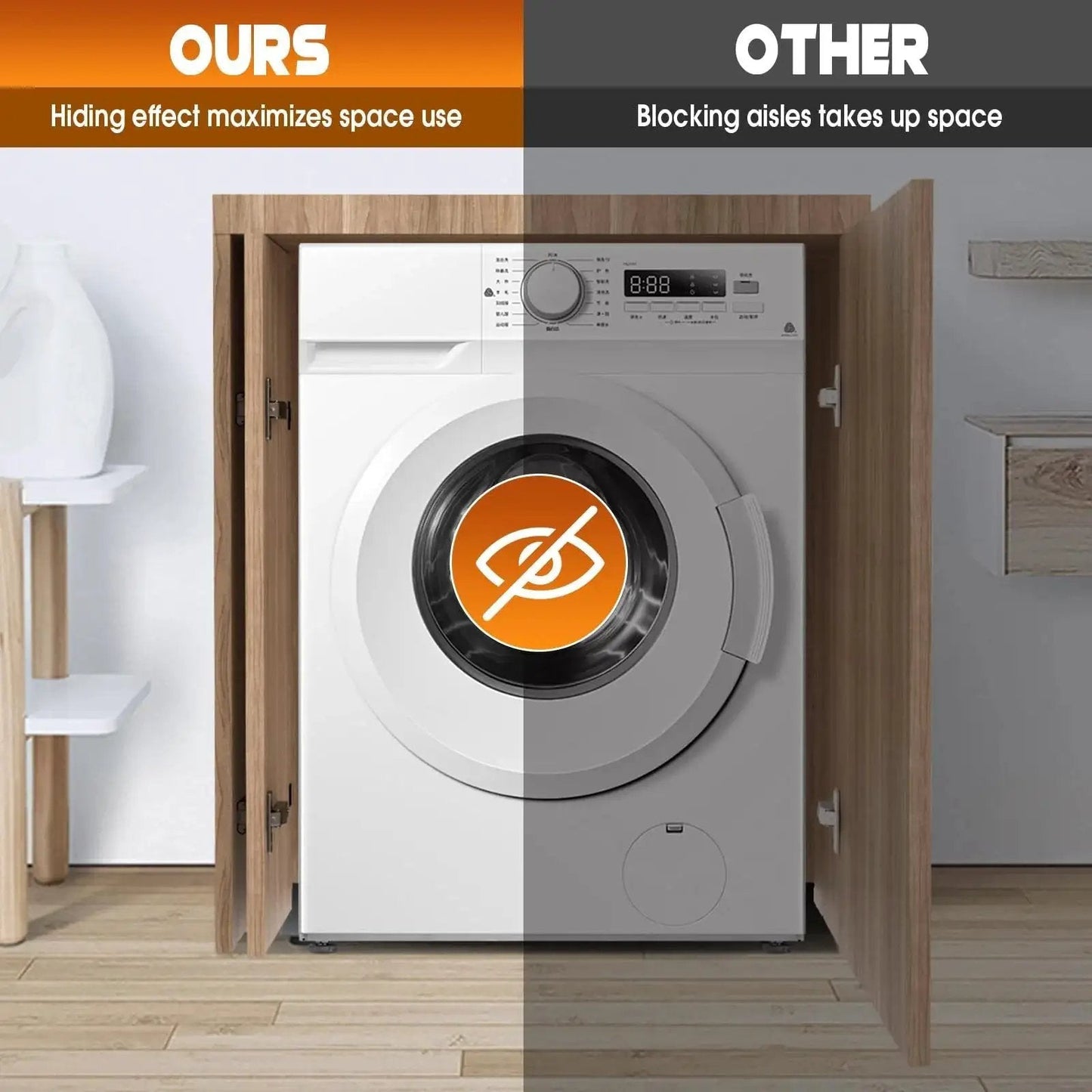 Appliance in wooden cabinet with our and other comparison; 12 Inch Cabinet Pocket Door Slide Set 2 Pieces High Load Bearing 45 Lb Capacity Made From Q235 Steel For Kitchen Pantry Closet Doors Thick 18 To 20 Mm Durable Sliding Hardware With Smooth Operation And Easy Mounting
