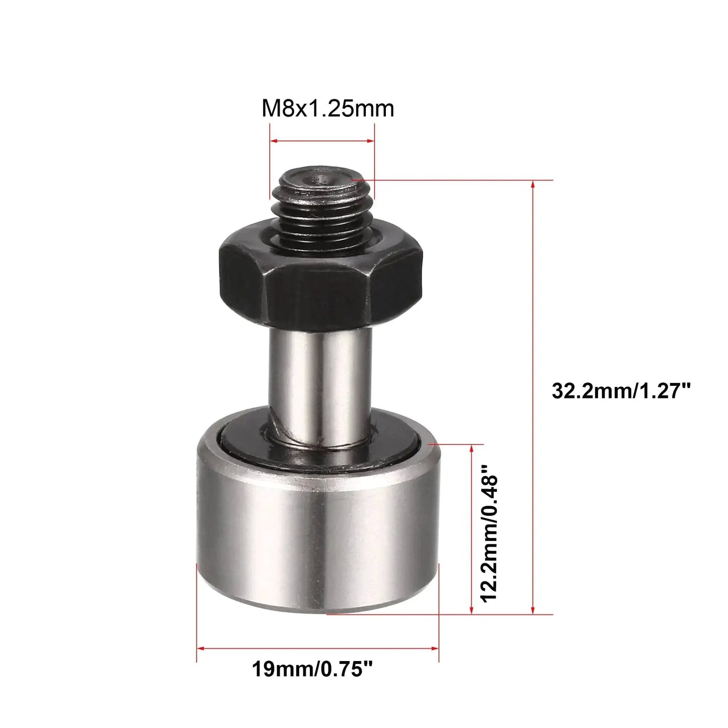 Beefed Up High Load Cam Follower Track Roller Bearing Set, M8 Thread, 19mm Roller Diameter, 11mm Width, for Machine Tools