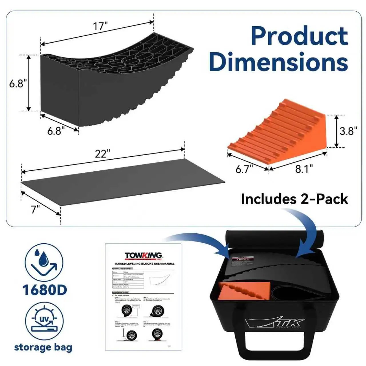 6 Inch Lift Camper Leveling Blocks 2 Pack Heavy Duty Tire Change Ramp Up To 35,000 Lbs GVWR And 32 Inch Tires with dimensions