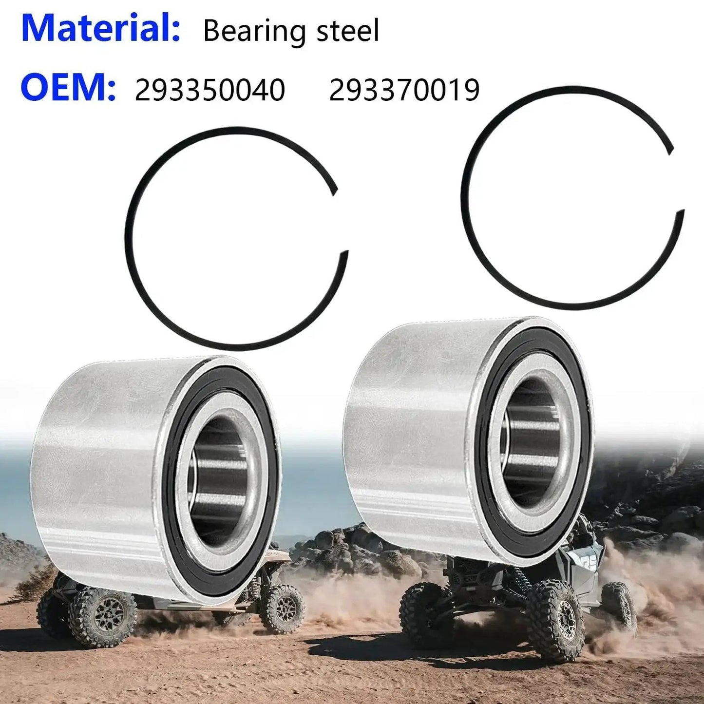 Rear Wheel Bearing Kit For Can Am Outlander 330 400 500 650 800 1000 Renegade Commander Maverick Trail Sport 800 1000 Replacement For 293350040 293370019 Heavy Duty Wheel Hub Bearings For Off Road Adventures And Rough Terrain with steel bearings and circlips displayed.