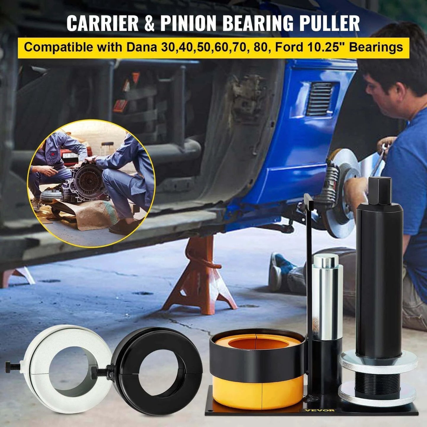 Carrier & Pinion Bearing Puller, Compatible with Dana 30,40,50,60,70, 80, Ford 10.25" Bearings on auto repair setup