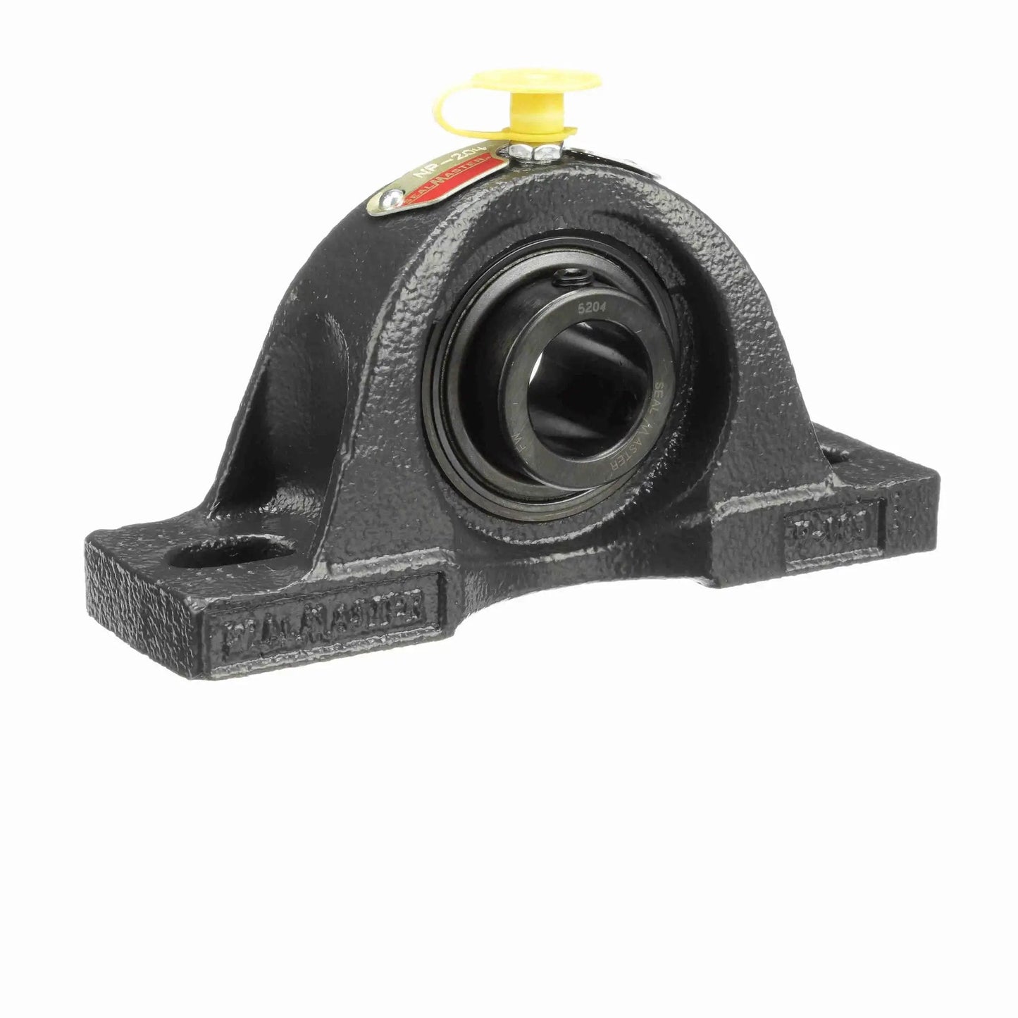 Reliable mounted cast iron pillow block bearing delivers steady support for normal to medium duty machinery, solid one-piece housing visible