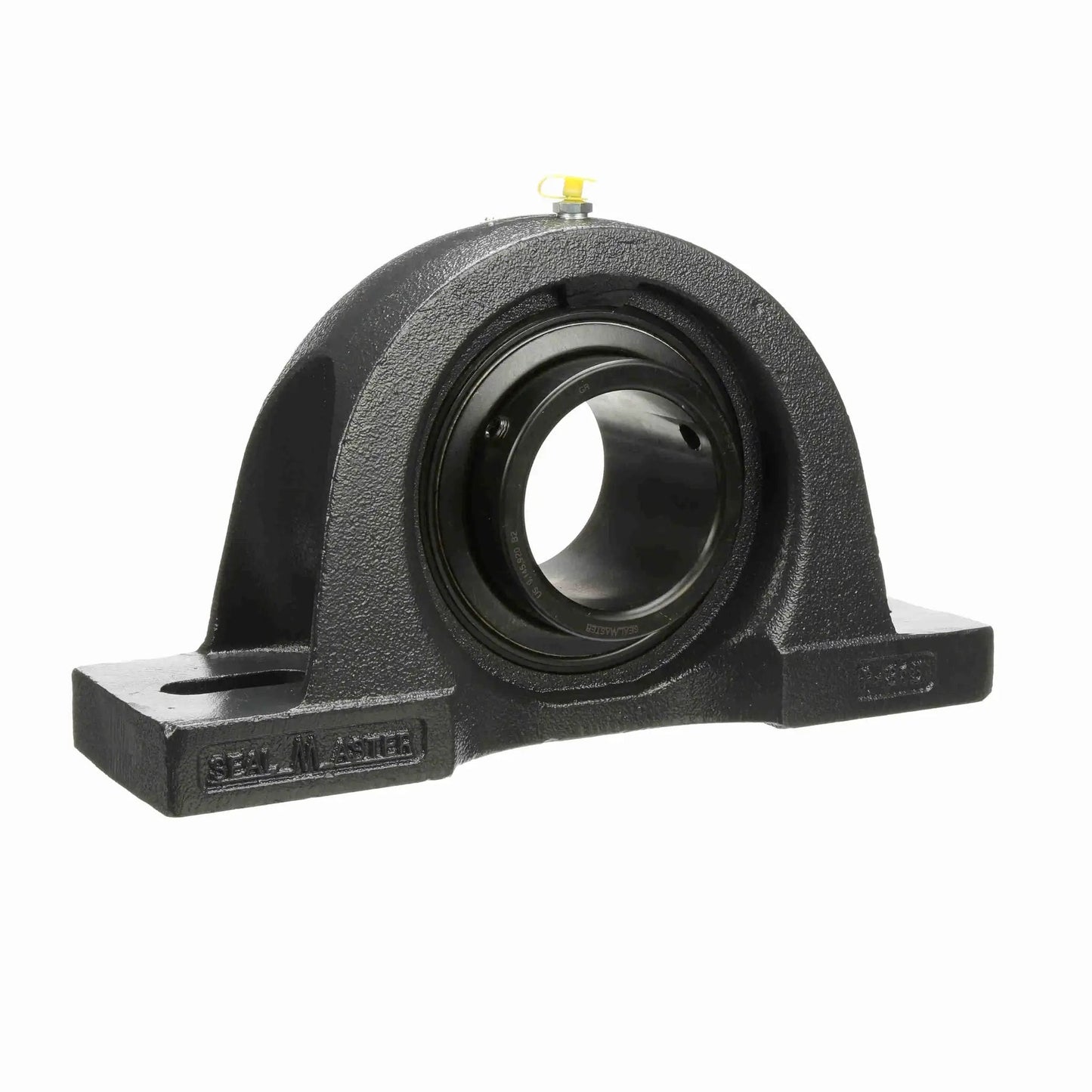 Robust Sealmaster MP-55 mounted pillow block with a one-piece cast iron housing, showing front view and setscrew lock.