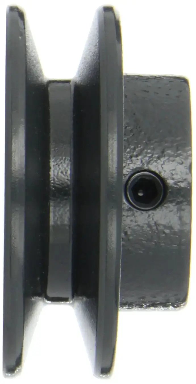 Side view of Finished Bore Cast Iron Sheave With Five Eighths Inch Bore, Two And A Half Inch Outer Diameter, One Groove Pulley.