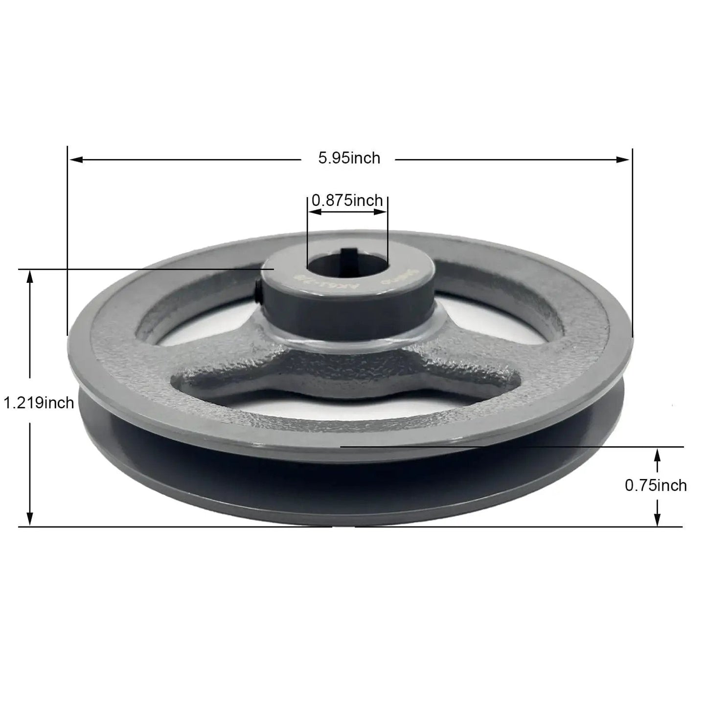 Beefy 5.95 Inch Outside Diameter V Belt Pulley With Seven Eighths Inch Bore Cast Iron Construction For AX 3L 4L V Belts AK6178 side view