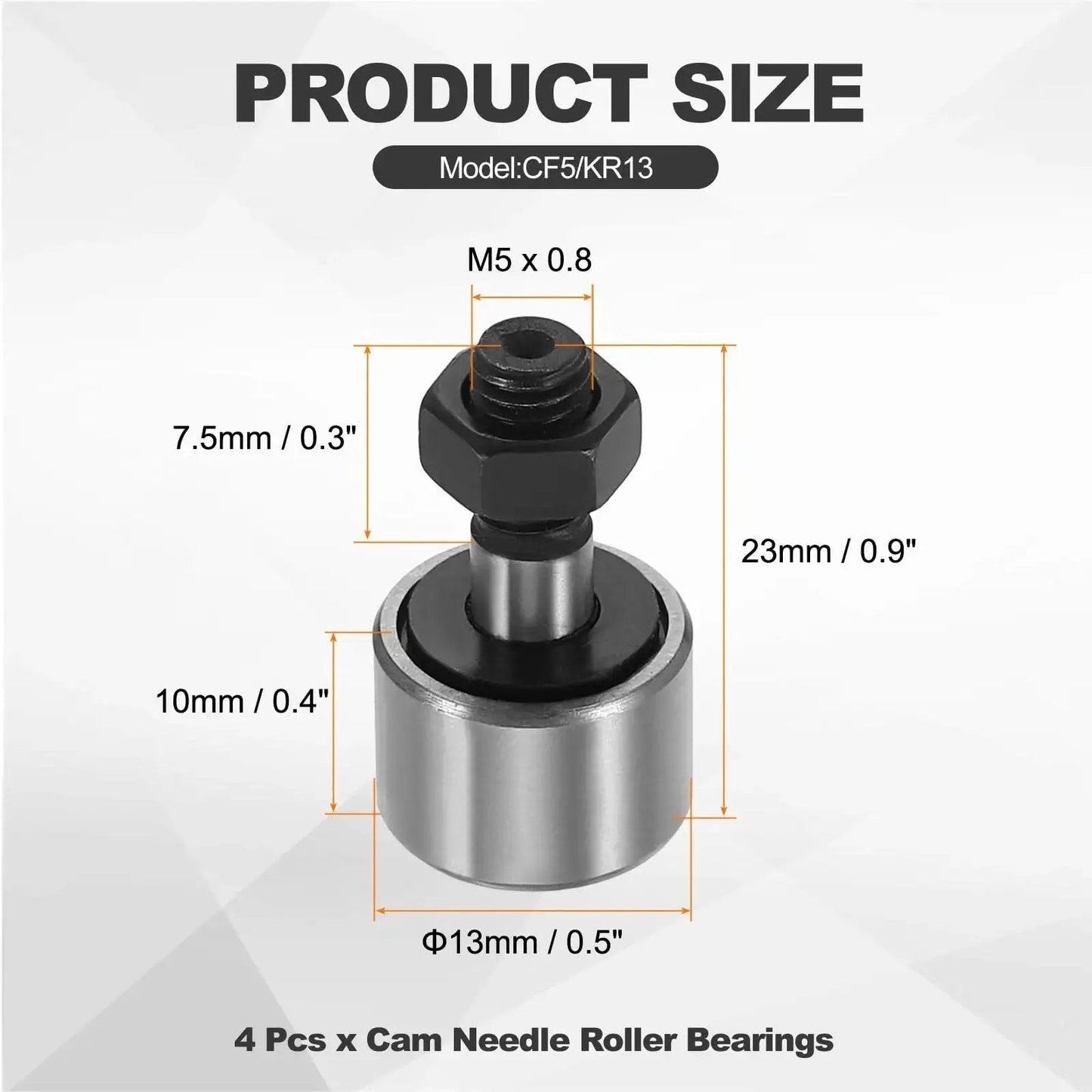 Durable 4 Pack CF5 KR13 Needle Roller Bearings With 13mm Roller Diameter And 10mm Width For Bolt Type Track Runner Guide Rails