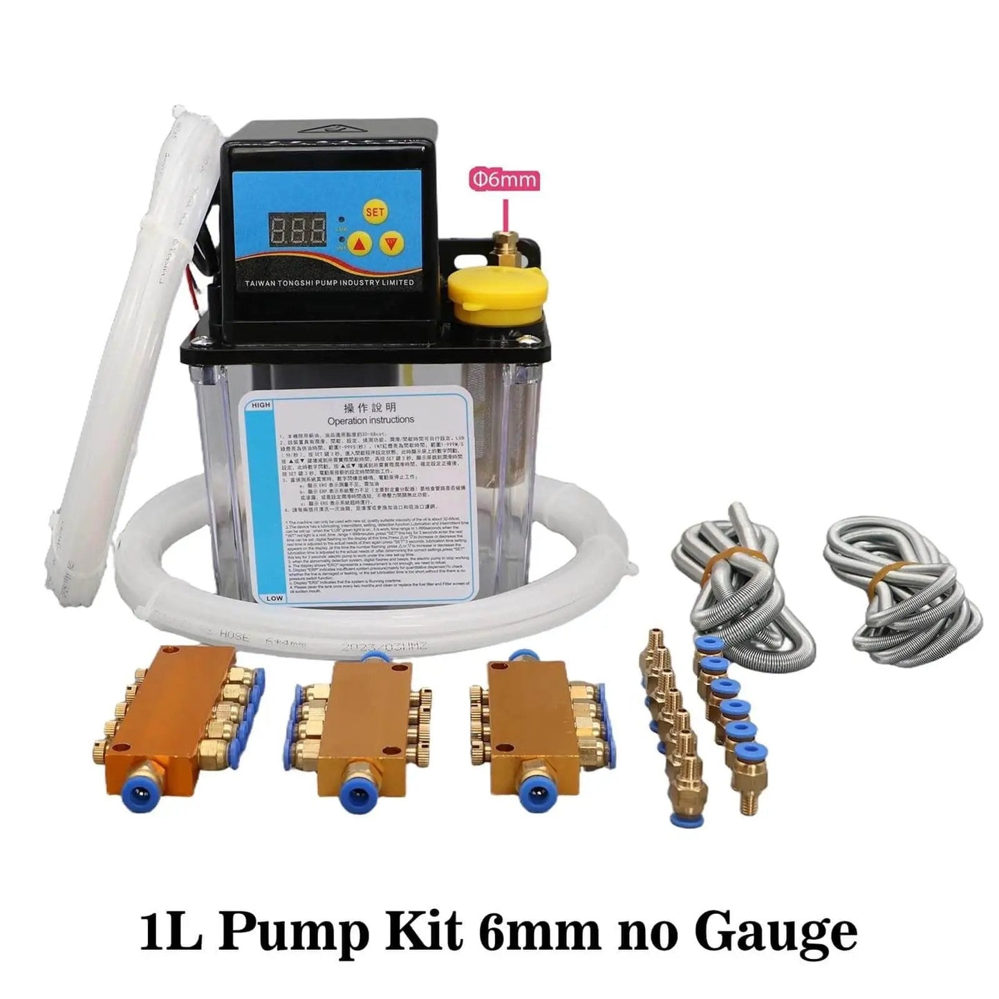 CNC Lubrication Pump Kit 1L Or 2L Automatic Oil Lubrication System For CNC Machines Lathe With AC110V Or AC220V Power 6mm Tube Fittings