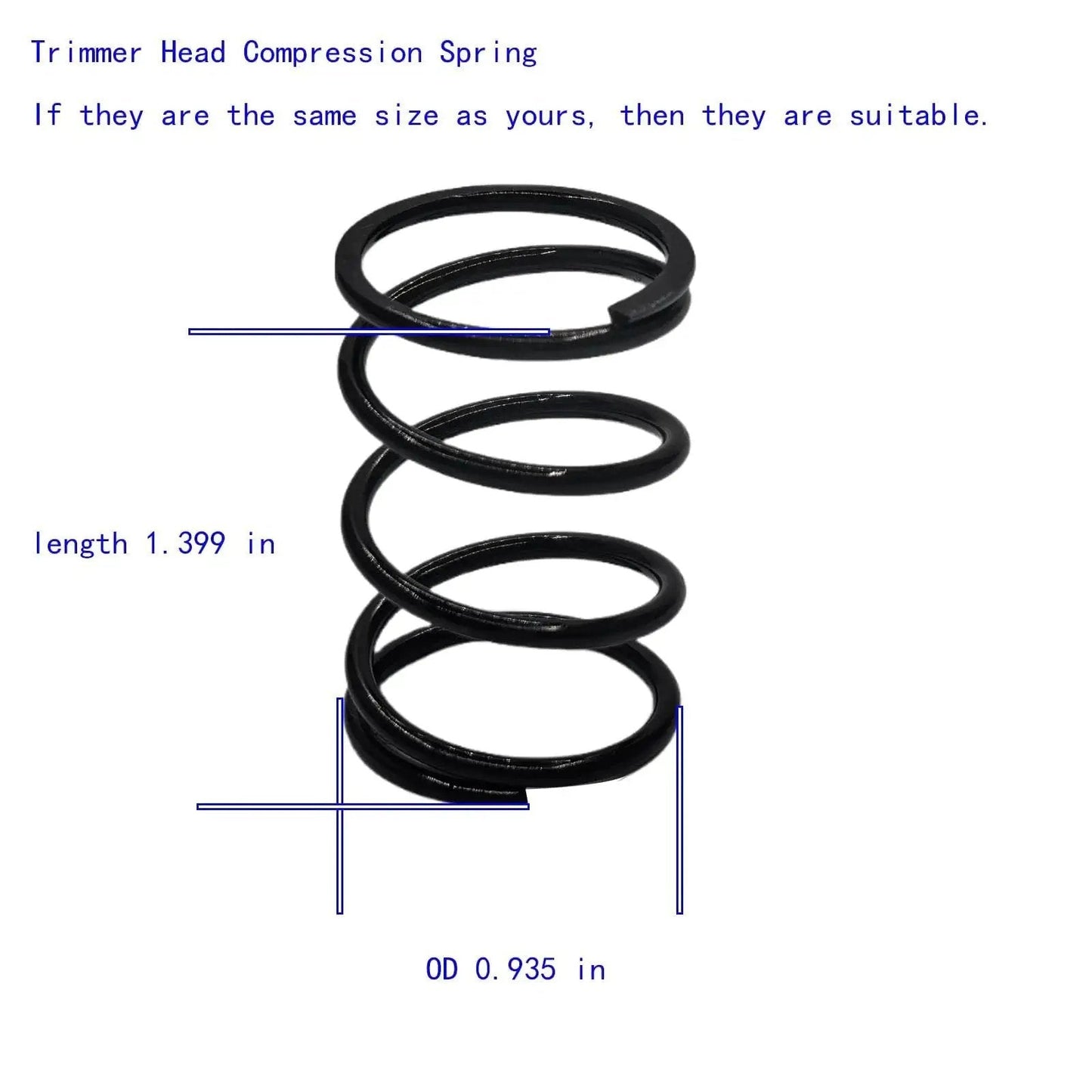 Compression Spring Replacement For EGO 3660582001 Fits ST Series Trimmer Heads, side view showing dimensions 1.399 in length, 0.935 in OD