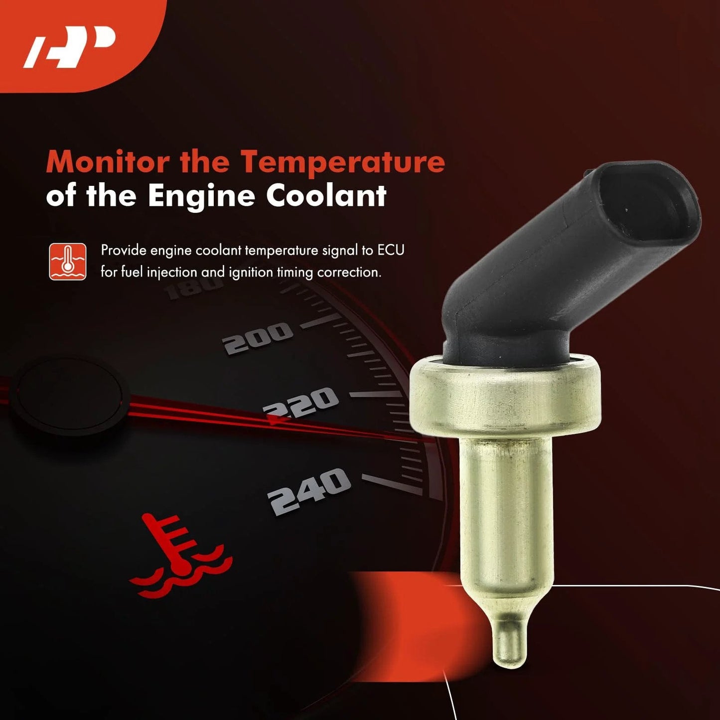 Coolant Temperature Sensor For Mini Cooper 2013 2014 2015 2016 Models 1.5L 1.6L 2.0L Engine, front view with connector.