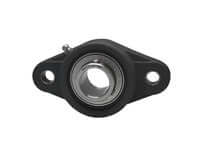 1-1/4 in set screw 2-bolt flange bearing with stainless insert and black plastic housing, single unit compatible with sealed ball bearing replacements for linear slide units