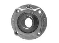Front view of UCFC207-20NP Piloted Flanged Single-Row Ball Bearing Unit, 1-1/4 in ID, set-screw locking, nickel-plated cast iron housing.