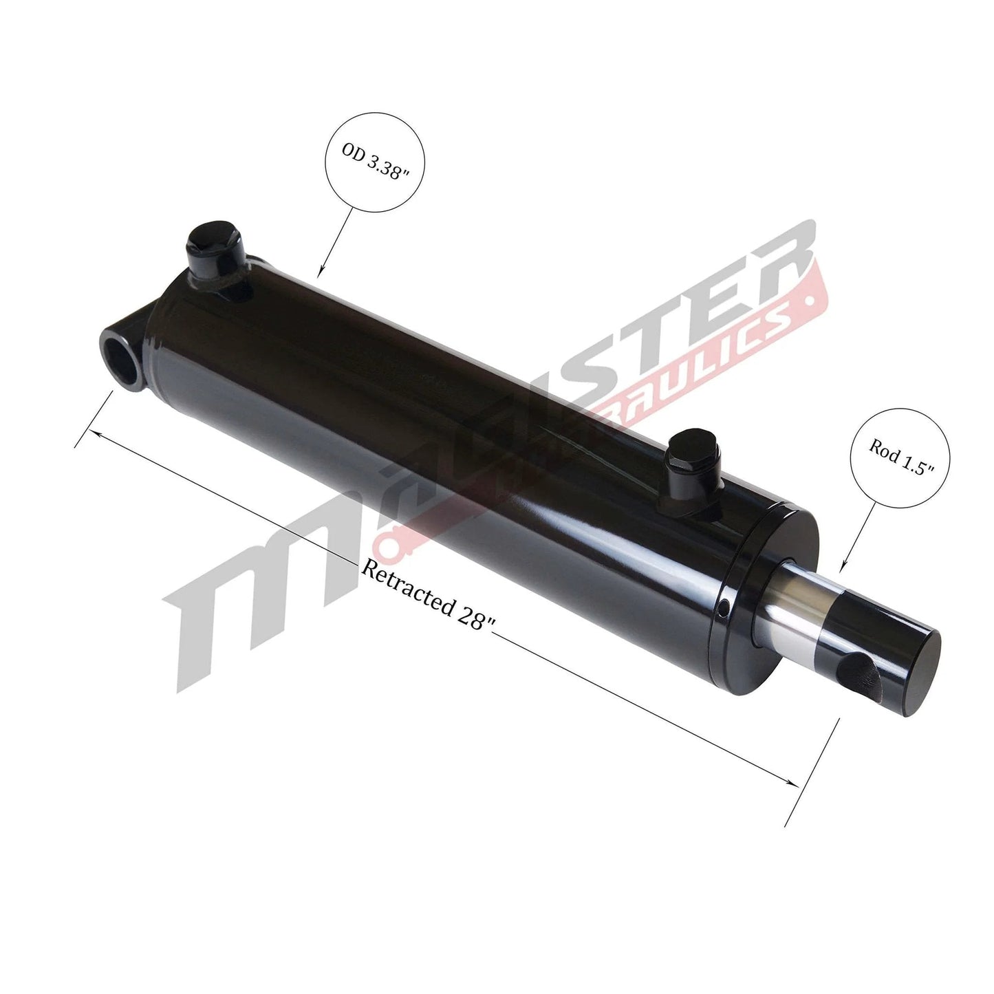 Double Acting Hydraulic Cylinder - Universal Hydraulic Cylinder 3" Bore 20" Stroke - Pin Eye Style Hydraulic Cylinders (3x20)