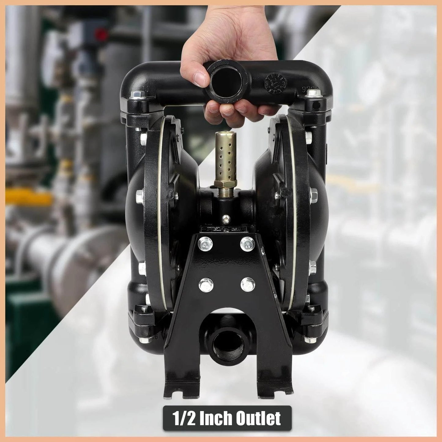 GCCSJ Air Operated Double Diaphragm Pump 1 inch Inlet/Outlet Pneumatic Chemical QBY4-25L with hand holding pump, industrial background