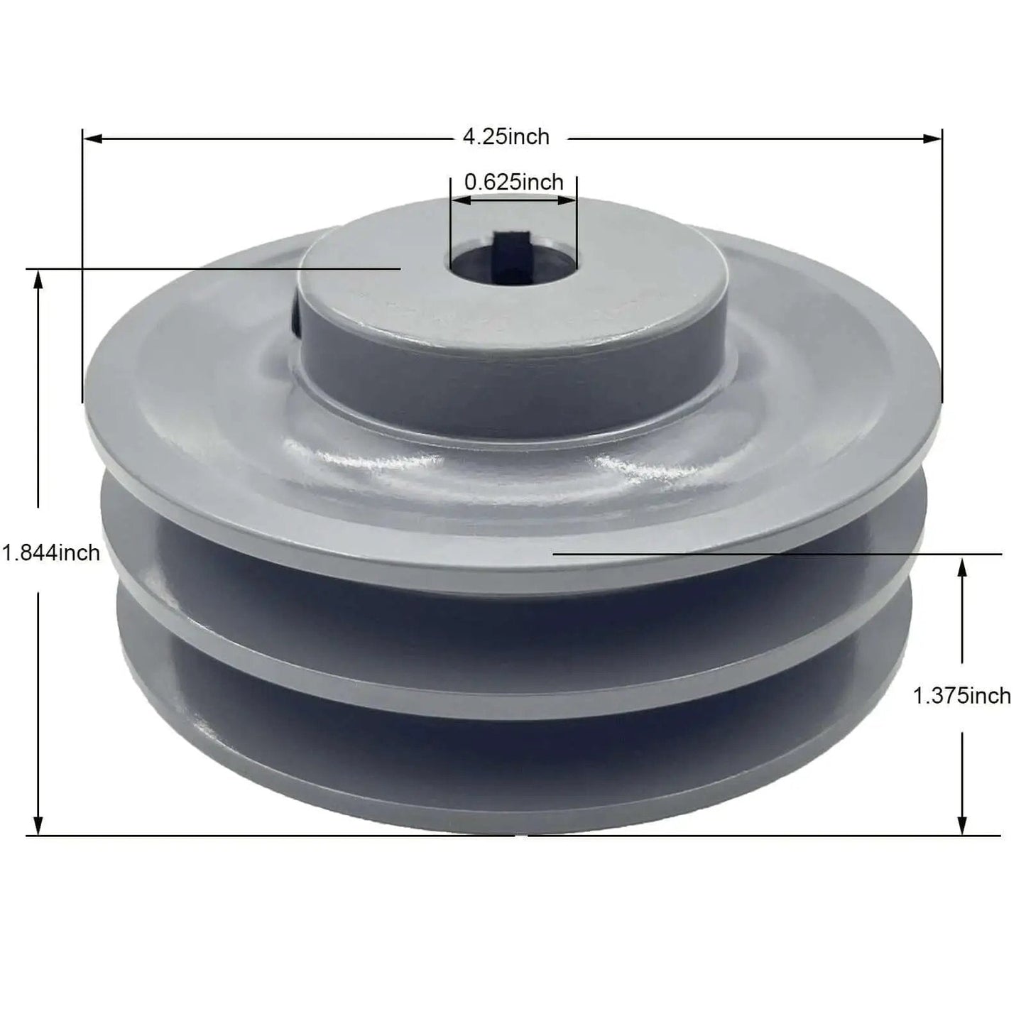 Double Groove Belt Pulley For V Belts A AX 3L 4L Four Point Two Five Inch Outside Diameter Five Eighth Inch Bore Cast Iron Pulley With Two Grooves And Standard Keyseat Three Sixteenth By Three Thirty Second Inch front view