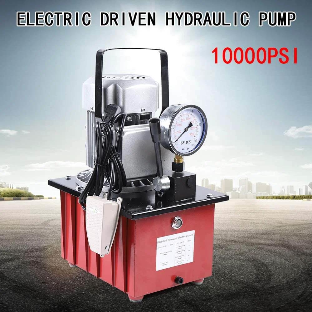 HinLIaDa 10000PSI Electric Hydraulic Pump, 750W 110V Single Acting Hydraulic Driven Pump 7L Solenoid Pedal Power Pack in red