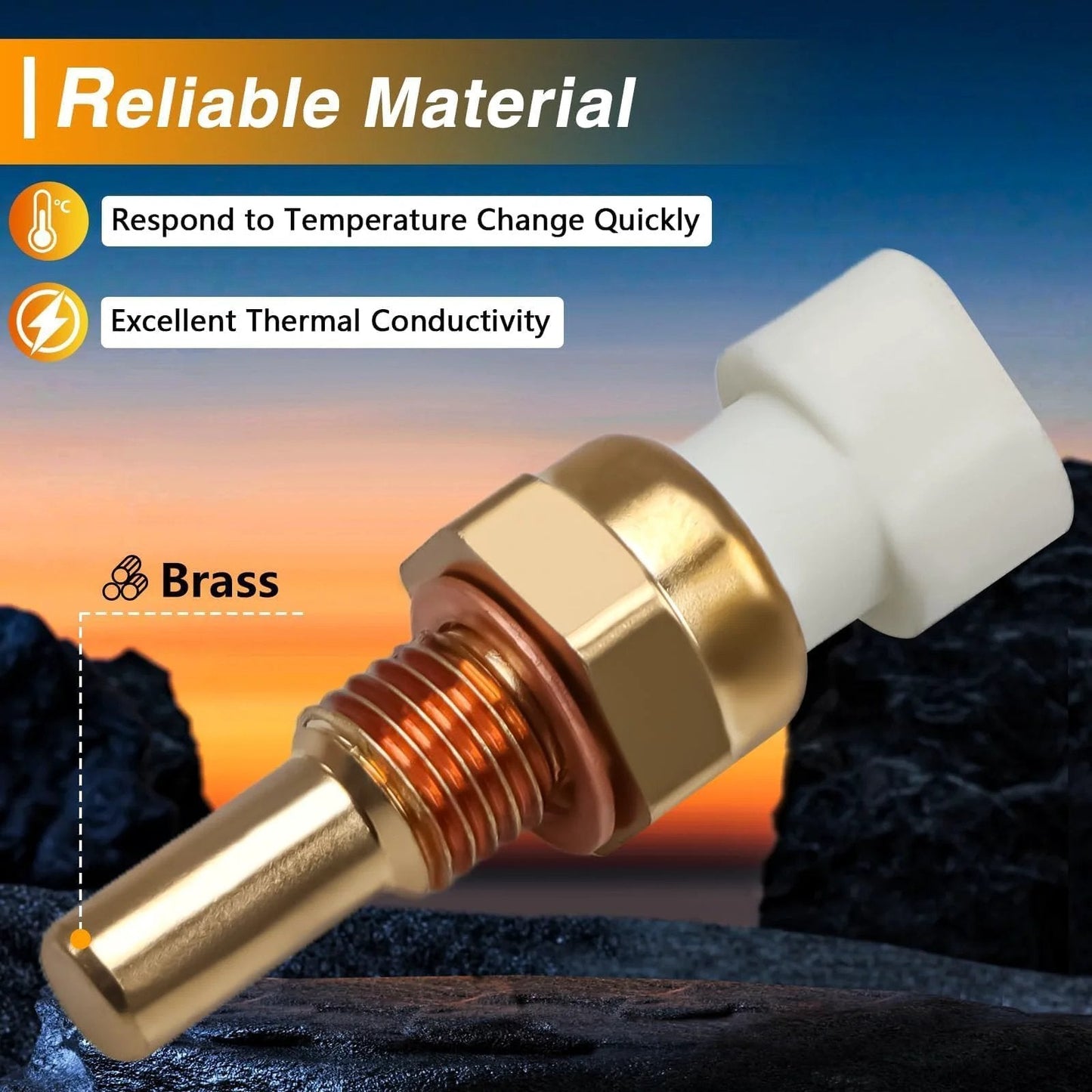Close-up of Engine Coolant Temperature Sensor ECT Water Temperature Sensor for GM Vehicles, brass, designed for quick temperature response.