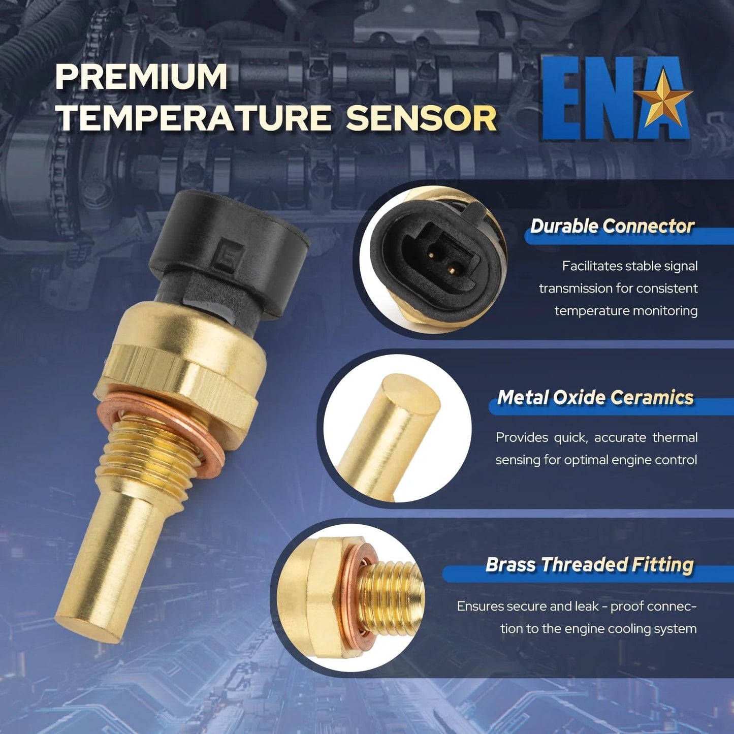 Engine Coolant Temperature Sensor For Chevy Silverado 1500 2500HD 3500HD Camaro CTS G5 And More Fits 2.0L 3.0L 4.8L L4 V6 V8 Engines 2011 To 2015 Replaces TX89 Compatible With GMC Buick Cadillac product close-up with connectors and brass fitting.