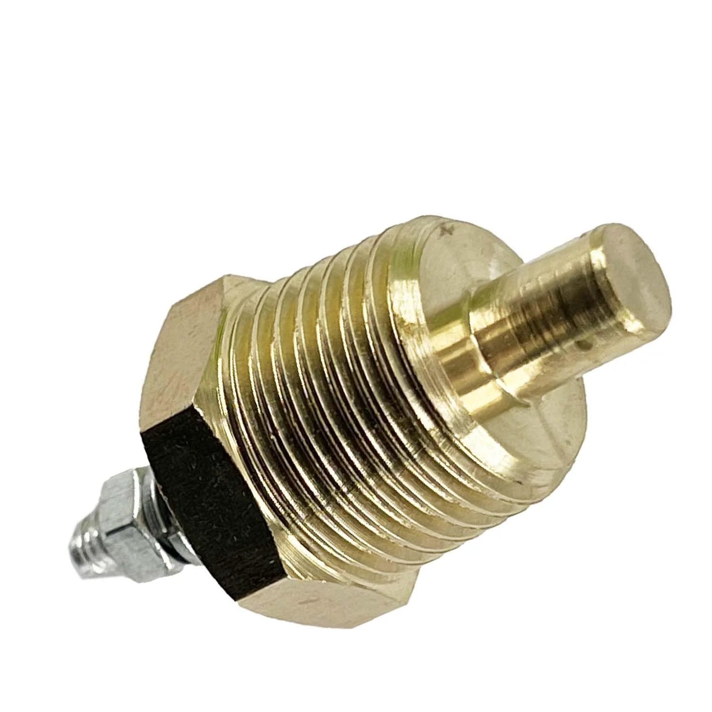 Engine Coolant Temperature Sensor ECT310 For Ford Tempo Lynx Mustang Ranger Econoline And More, brass sensor, side view, threaded design.