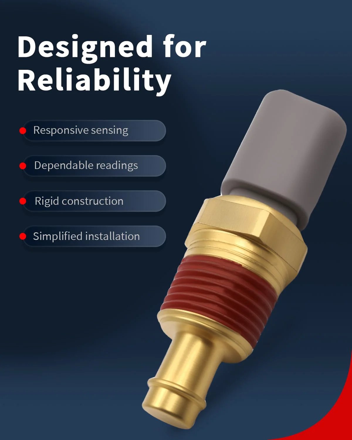 Engine Coolant Temperature Sensor ECT Water Temp Sensor Compatible With Jeep Wrangler Grand Cherokee Liberty Commander Ram 1500 2500 3500 Dodge Challenger Charger Durango Chrysler 300 200 Replace 5149077AB Premium Quality close-up view showing sensor's brass and plastic components.