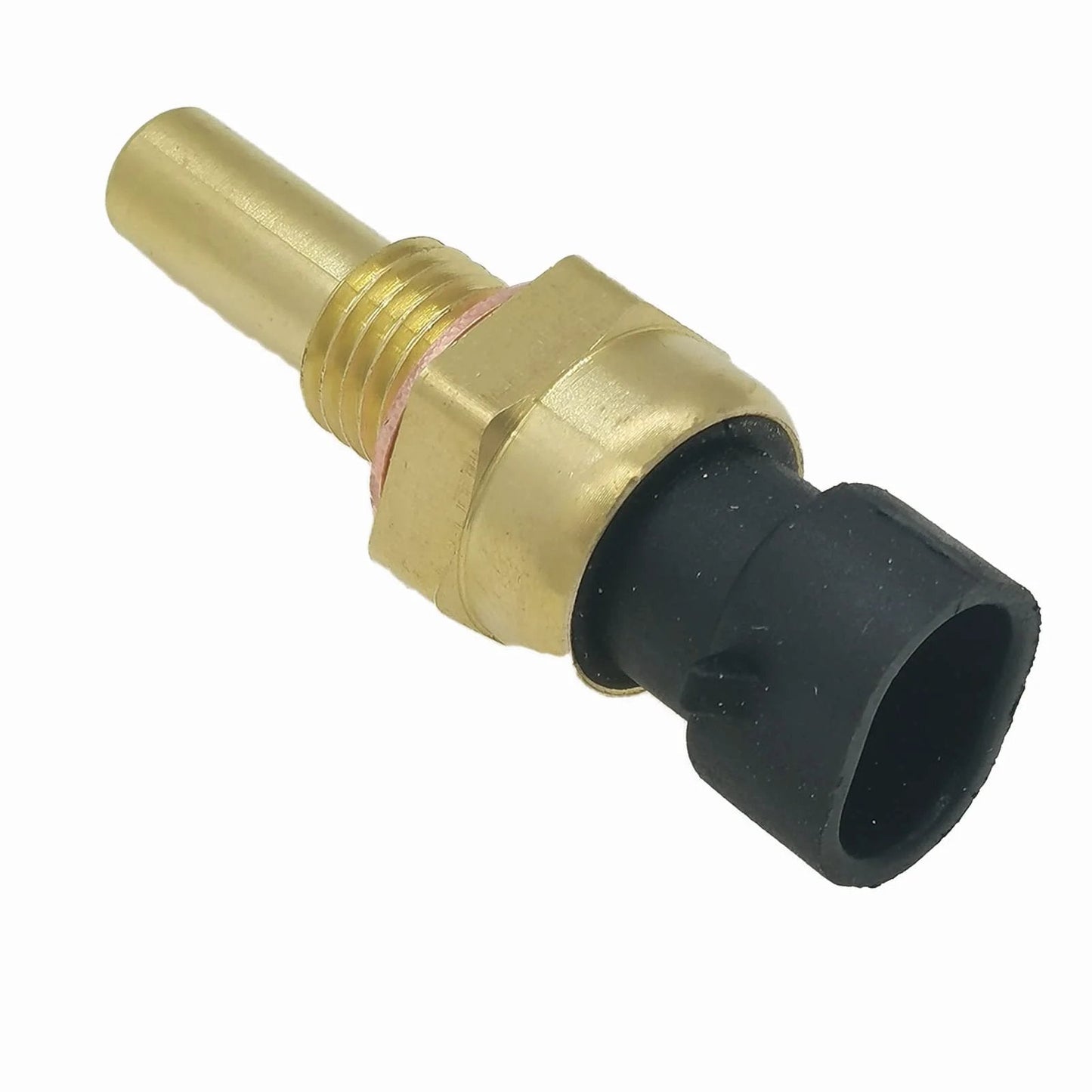 Close-up of Engine Water Temperature Sensor 213 4514, featuring brass and plastic components for Chevy vehicles.