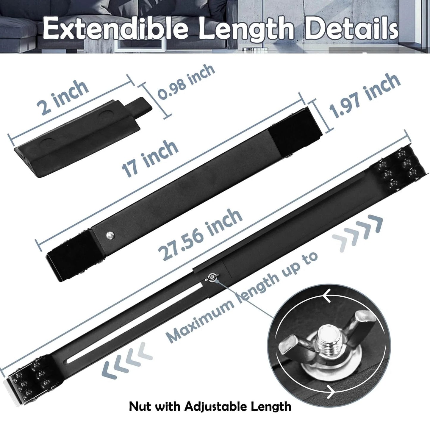 Extendable Furniture Appliances Rollers with length details, 27.56 inch max extension, strong base, 24 roller and brake equipment