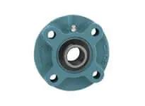 Front view of Single 30mm Piloted flange set-screw locking sealed ball bearing insert UC206 with cast iron FC206 housing and M10 bolts