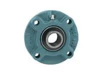 Front view of UCFCF209 Single Bearing Piloted Flange Ball Bearing Insert 45mm ID Wide Inner Ring Set Screw Locking Cast Iron FCF209 Housing