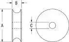 Technical diagram of Fibrous Rope Sheave In Acetal For One Point Five Inch Outside Diameter And Half Inch Rope Size Bearingless Design with dimensions.
