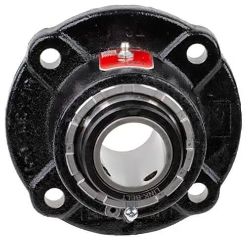 Front view of Flange Block Spherical Roller Bearing 2 3/16 Inch FB22435H Rexnord Link Belt Cast Iron Housing