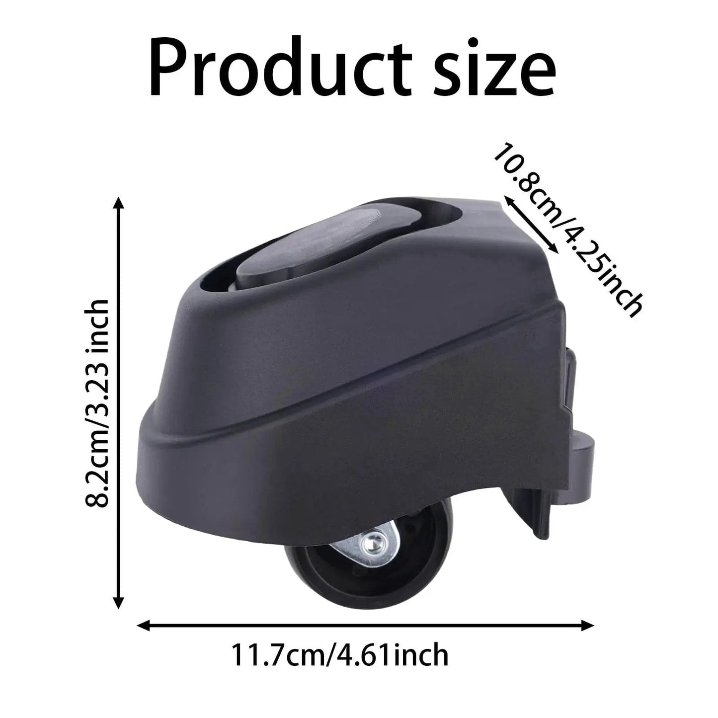 Side view of a black two piece foot caster wheel kit for 6 gallon and 16 gallon wet dry vacuum cleaners including 12388 and 12293.