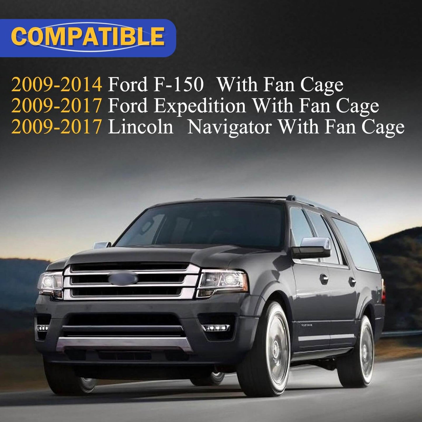 Compatible SUVs including Ford F150, Expedition, and Lincoln Navigator with HVAC Heater Blower Motor Assembly listed.
