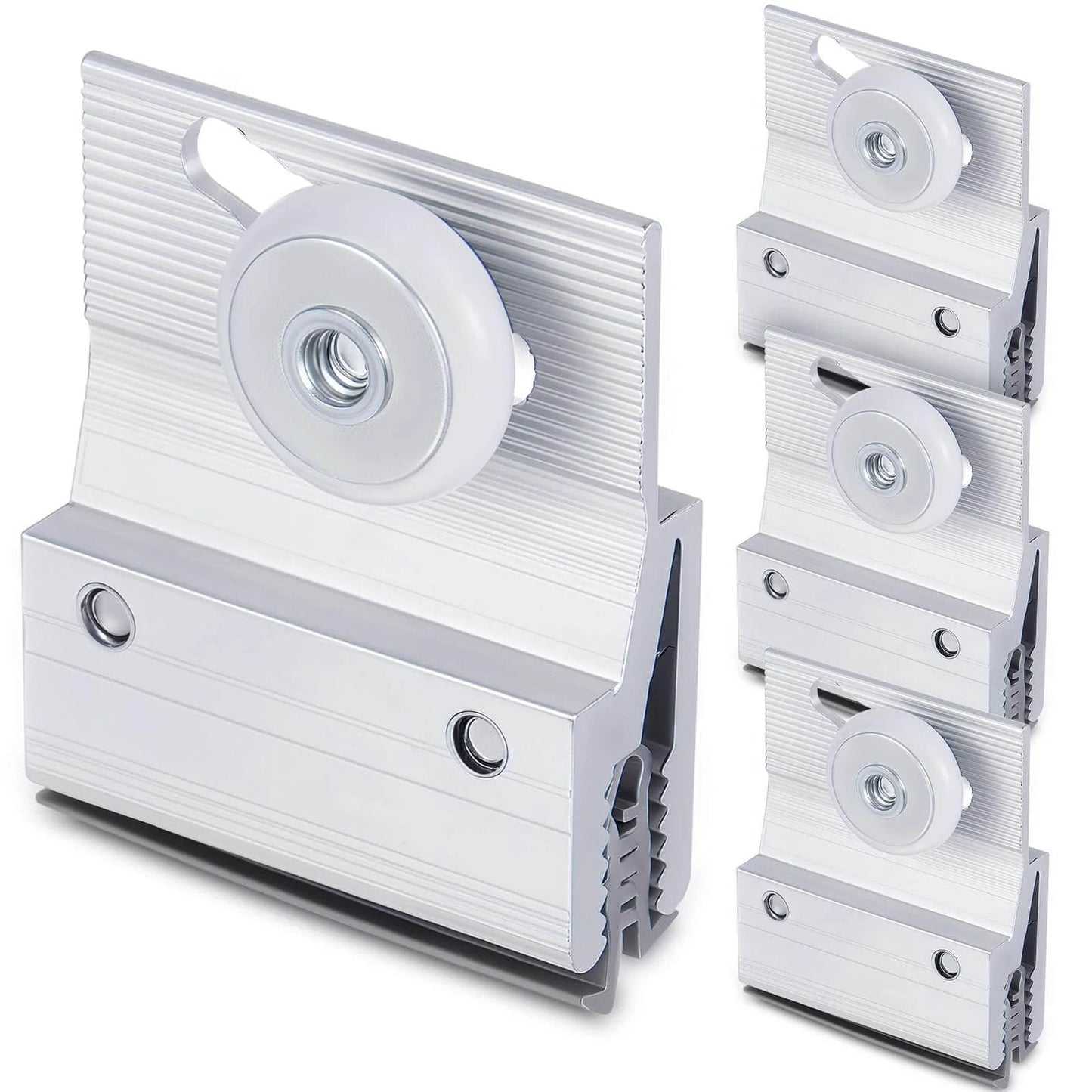 4 Pcs M 6145 Frameless Shower Door Roller Top Bracket Assembly with 3/4 in round plastic wheel, ball bearing roller mounted on chrome aluminum brackets, adjustable fit for 3/16 in glass shower doors, smooth sliding replacement part