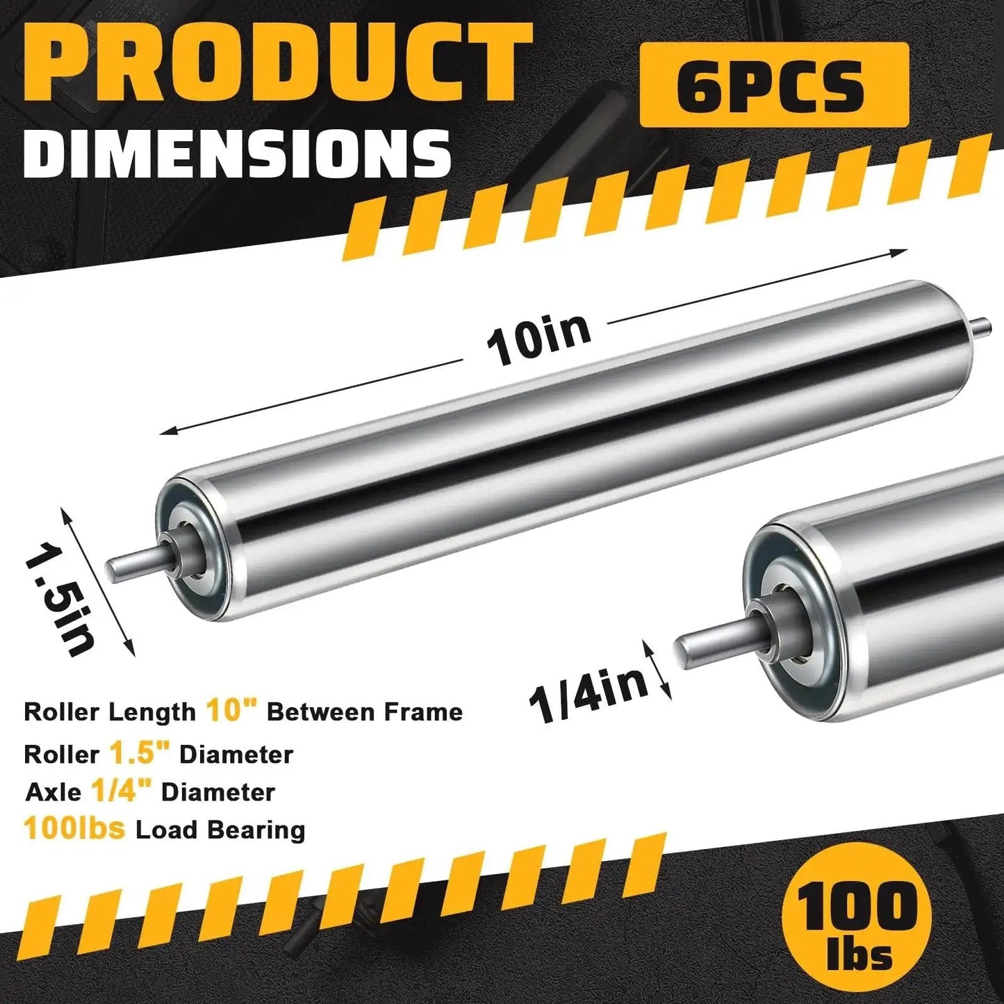 Galvanized Steel Conveyor Rollers For Roller Stands By Tandefio 10 Inch Length And 1.5 Inch Diameter With One Quarter Inch Axle