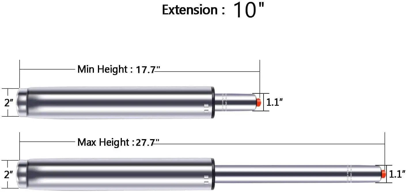 Ten Inch Long Stroke Gas Lift Cylinder For Bar Stools And Drafting Chairs Replacement Built To Last size diagram