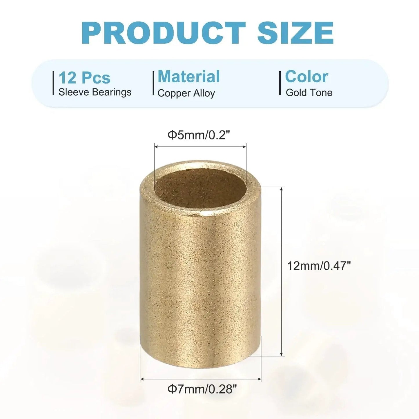 Self Lubricating Cast Brass Sleeve Bearings 5mm Bore 7mm Outer Diameter 12mm Length Pack Of 12 Gold Tone Product Size
