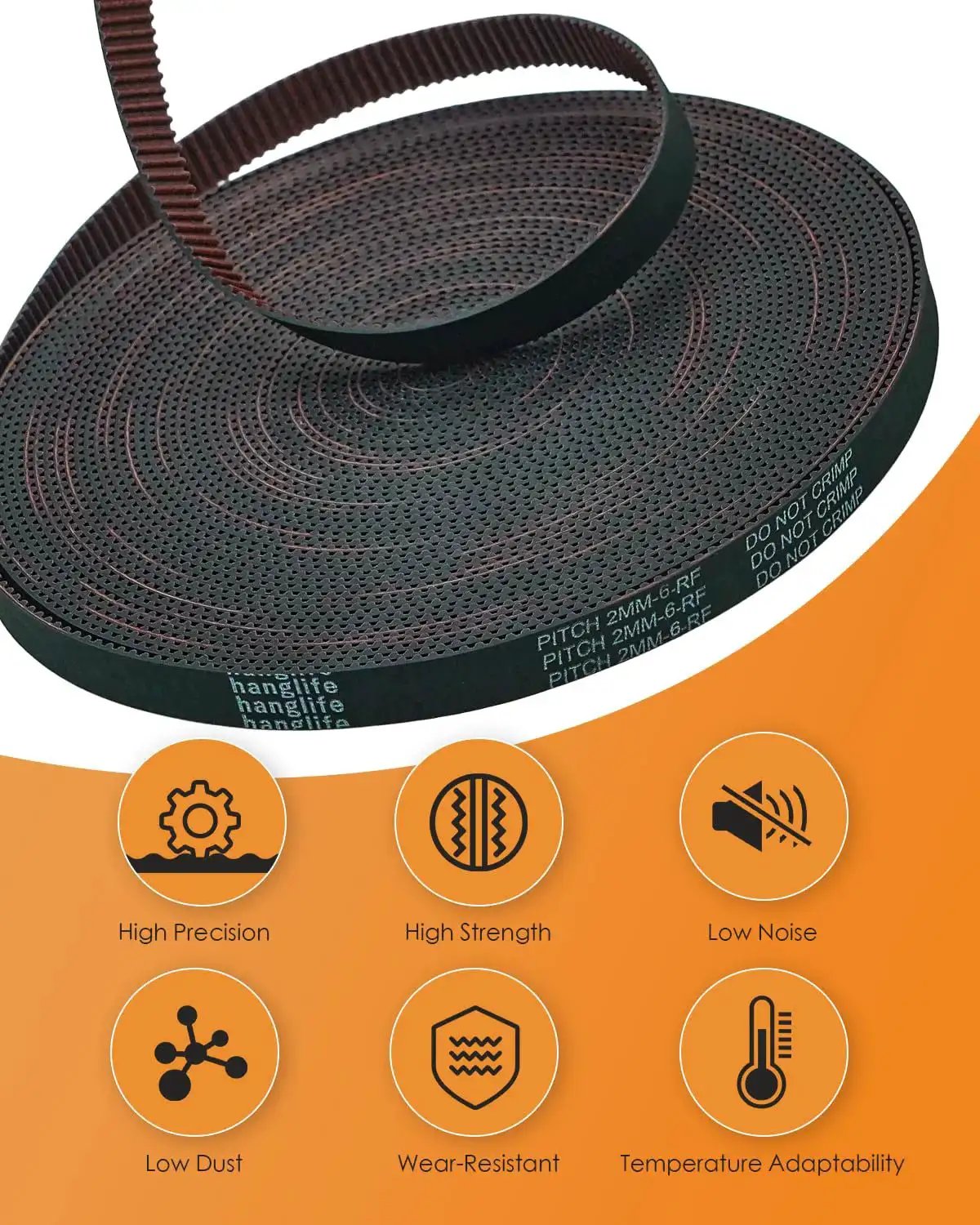 GT2 Timing Belt With Copper Buckle For 3D Printers Open Synchronous Belt 2mm Pitch, 6mm Wide By 2m Length Durable Nylon Jacket