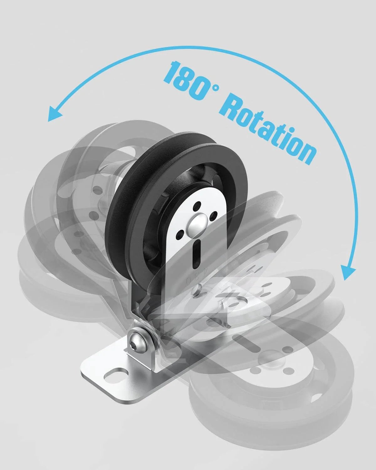 Gym Pulley Blocks, 3.5Inch/88mm Wall Mount Fixed Pulley Wheel showing 180-degree rotation on metal base