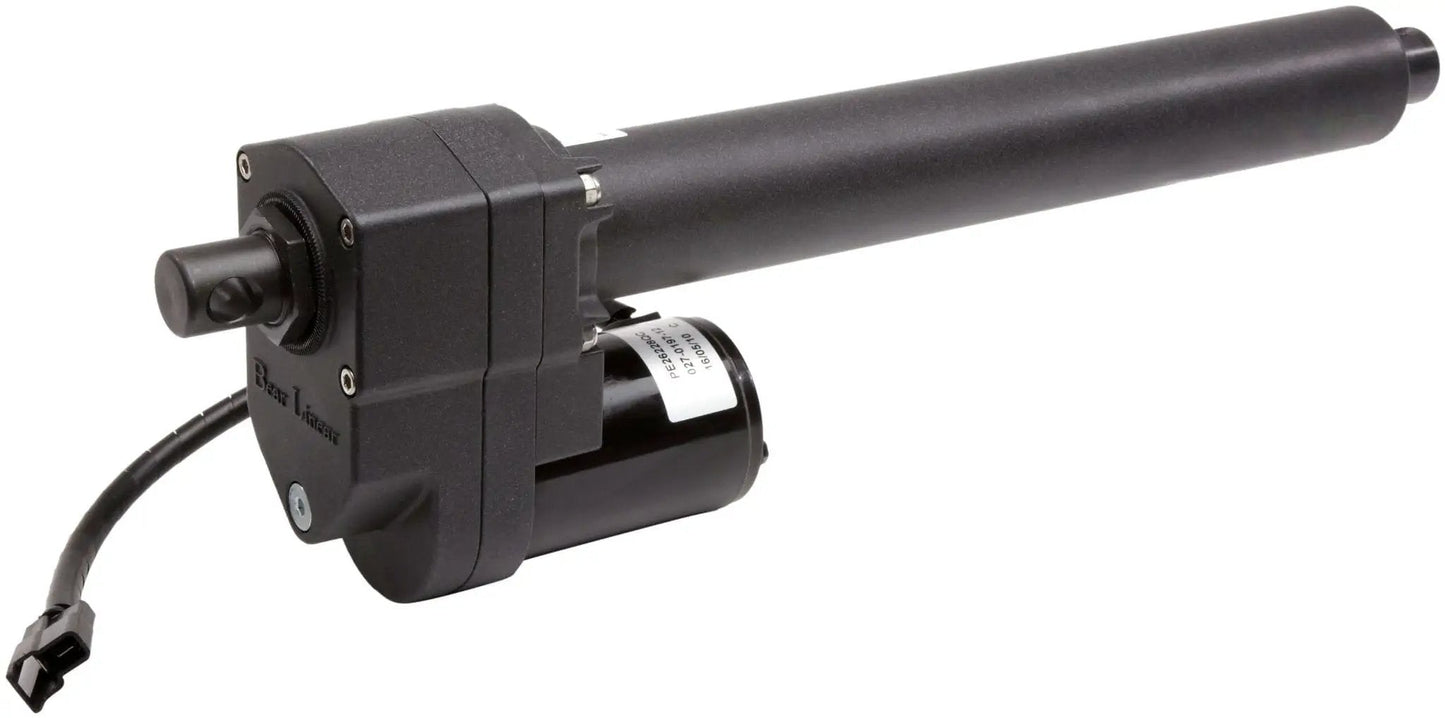Rugged 12 Inch Stroke Linear Actuator For Heavy Duty Load Handling With 1200 Lb Capacity, dual ball bearing motors, side view