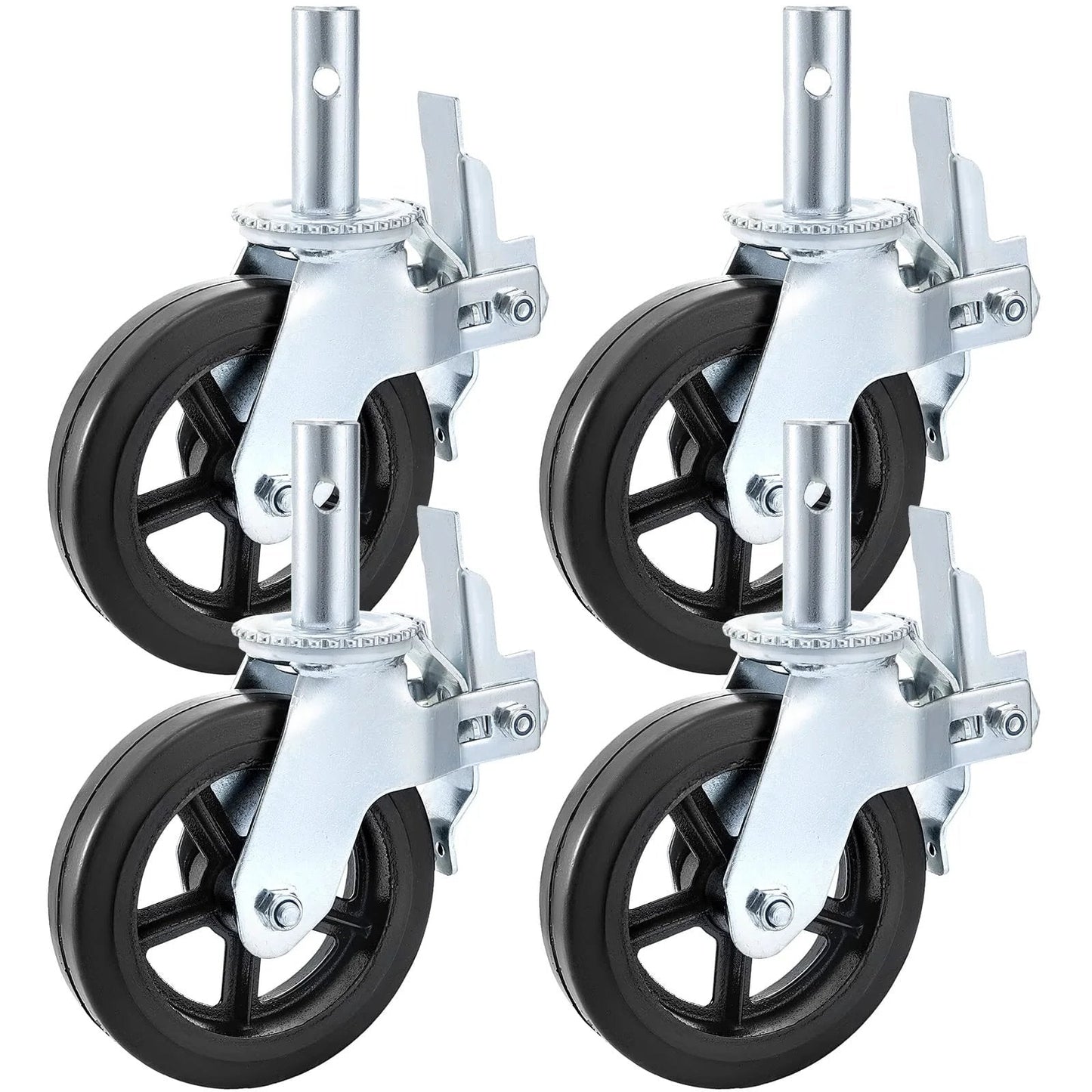 4 Pack Scaffolding Caster Wheels 8 Inch By 2 Inch Dual Locking Rubber Swivel Casters 360 Degree Heavy Duty 1100 Lbs Capacity Per Wheel Ideal For Portable Scaffolds Construction And Workshop Benches Non Marking Quiet Rolling